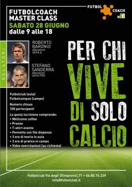 Sabato 28 Giugno Futbolcoach Master Class con Baronio e Sanderra