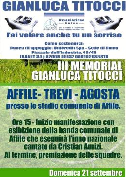 Il 21 settembre si svolgerà il 3° Memorial Gianluca Titocci