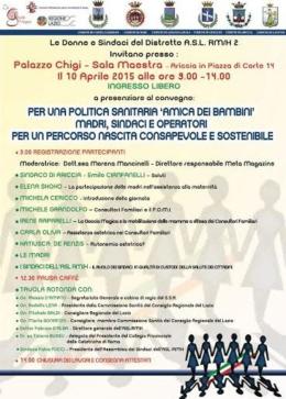 Per una politica sanitaria amica dei bambini. Madri, sindaci e operatori per un percorso nascita consapevole e sostenibile