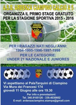 Ardenza Ciampino, al via gli stage per Juniores ed Under 21