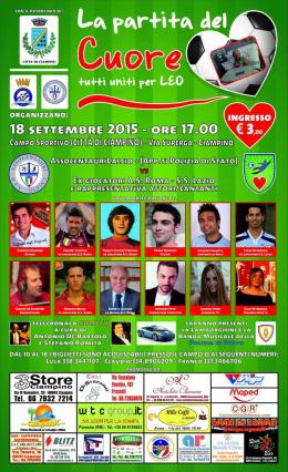 Venerdì 18 Settembre: la partita del cuore! Tutti uniti per Leo