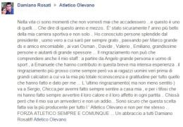 Olevano, il saluto di Rosati: “Lascio per il bene dell'Atletico”