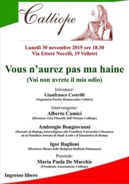 “Vous n’aurez pas ma haine": a Velletri si riflette sul terrorismo

