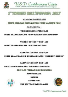 Il 6 e 7 gennaio la Castelnuovese presenta il Torneo dell'Epifania