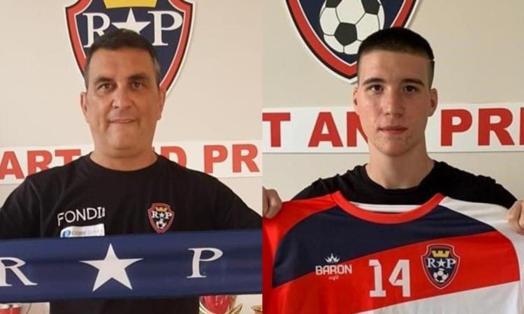 Marco De Cinti, tecnico dell'Under 19 del Rocca Priora Rdp, e l'ultimo innesto Diego D'Avino (Foto ©Rocca Priora Rdp calcio/FB)