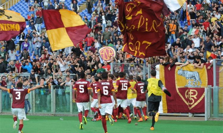 L'esultanza della Roma (foto Laura Del Gobbo)