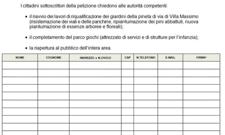 raccolta firme del Comitato per la riapertura di Villa Massimo