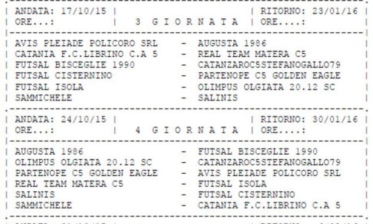 Il calendario completo del girone B di Olimpus e Futsal Isola