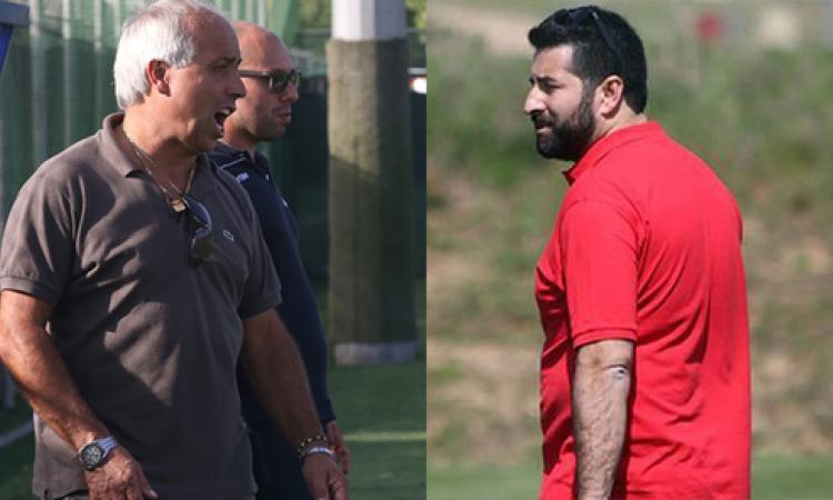 I due tecnici pronti al faccia a faccia: a sinistra Dolente (Ladispoli), a destra Marini (Accademia Calcio Roma)