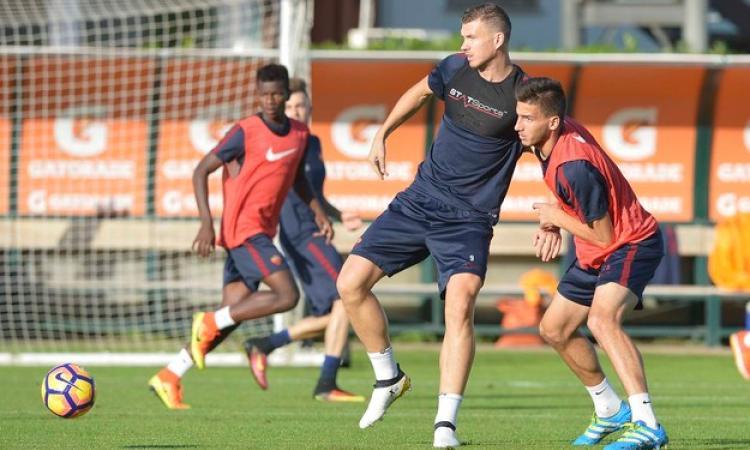 Nani alle prese con Dzeko © asroma.it