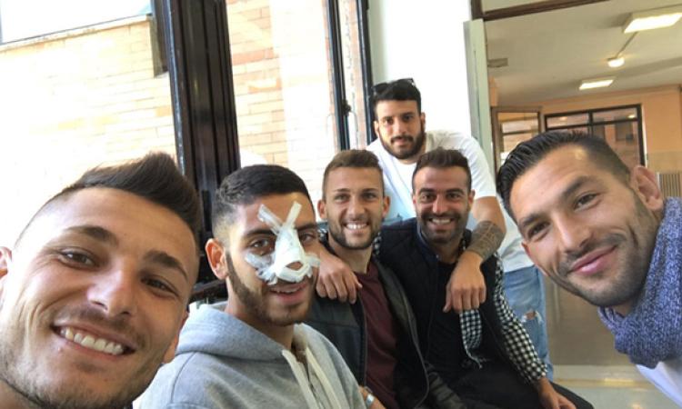 Il gruppo del Rieti con l&amp;apos;infortunato Giunta