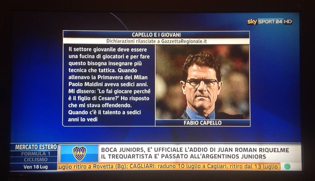 L'intervista di Fabio Capello in onda su Sky Sport