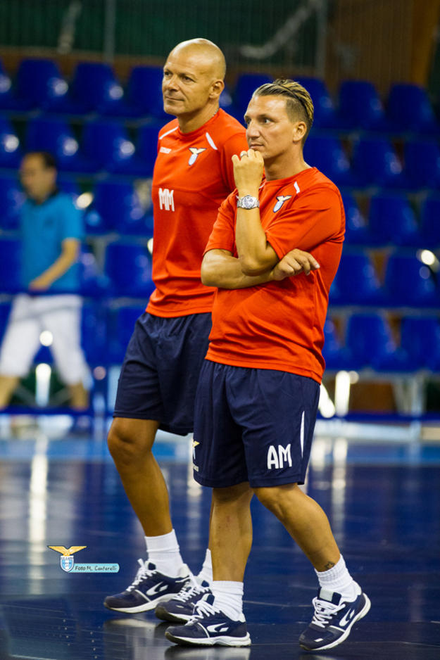 Alessio Medici e mister Mannino (Foto © Cantarelli/S.S. Lazio C5)