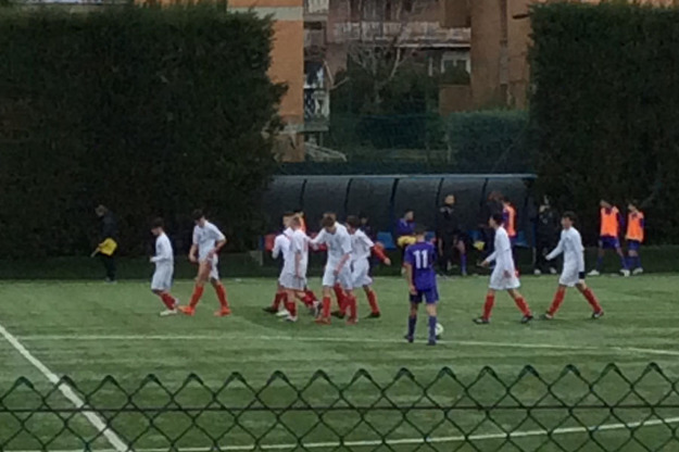 La Tor Tre Teste esulta dopo il gol di Dioguardi