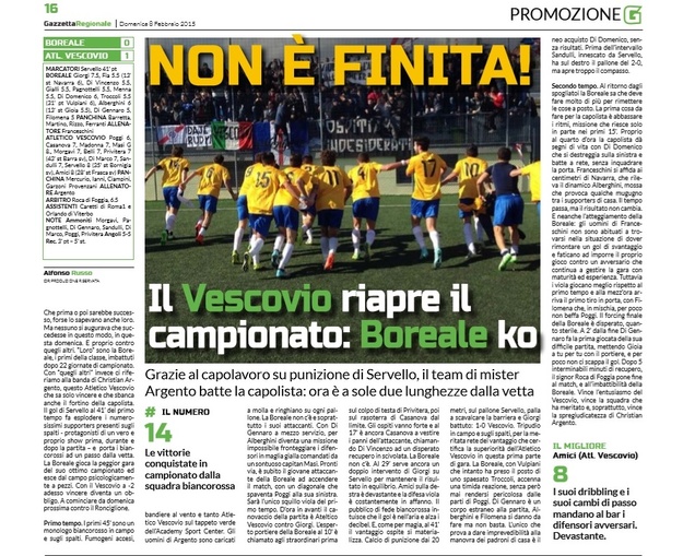 La pagina del freepress di Gazzetta Regionale dedicata al big match dello scorso 8 febbraio