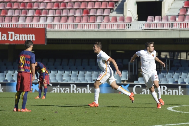 Barcellona - Roma: Ponce ha appena messo a segno il gol del 3-3 ©asroma.it