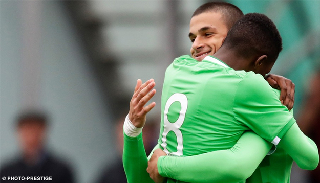 L&apos;ex Roma Gianluca Scamacca esulta dopo il gol siglato con il PSV ©PSV MEDIA/PHOTO PRESTIGE