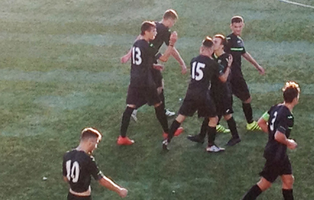 L&apos;esultanza gialloverde dopo il gol di Giordani @GazReg