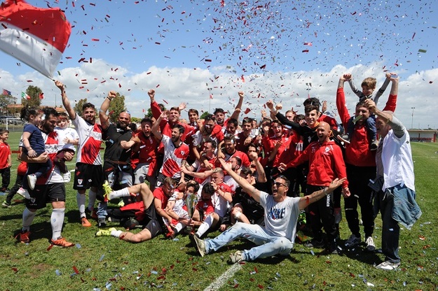 L&apos;esultanza biancorossa a fine partita (©Del Gobbo)