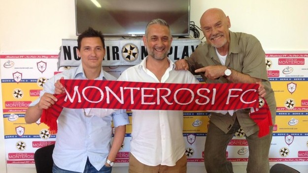 Da sinistra a destra il ds Donninelli, il tecnico Ferazzoli e il Presidente del Monterosi Capponi