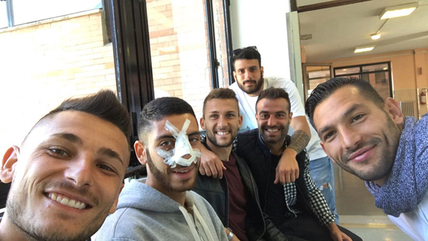 Il gruppo del Rieti con l&apos;infortunato Giunta