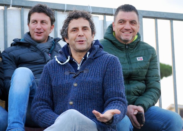 Mister Venturini con i colleghi Ceccarelli (Fiumicino) e Cataloni (Totti SS) foto Antonello Pascu