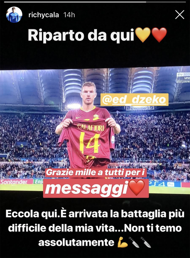 La Instagram story pubblicata da Calafiori
