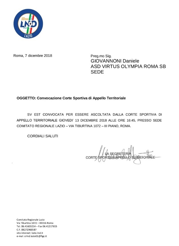 Il Comunicato per l&apos;udienza fissata giovedì 13 dicembre