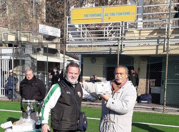 Gaetano Pino (a destra) al Fiorini durante un Memorial nel 2018 @TreFontaneCalcio